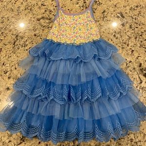 Matilda Jane Make a Wish Dress Blue floral tiered tulle size 6